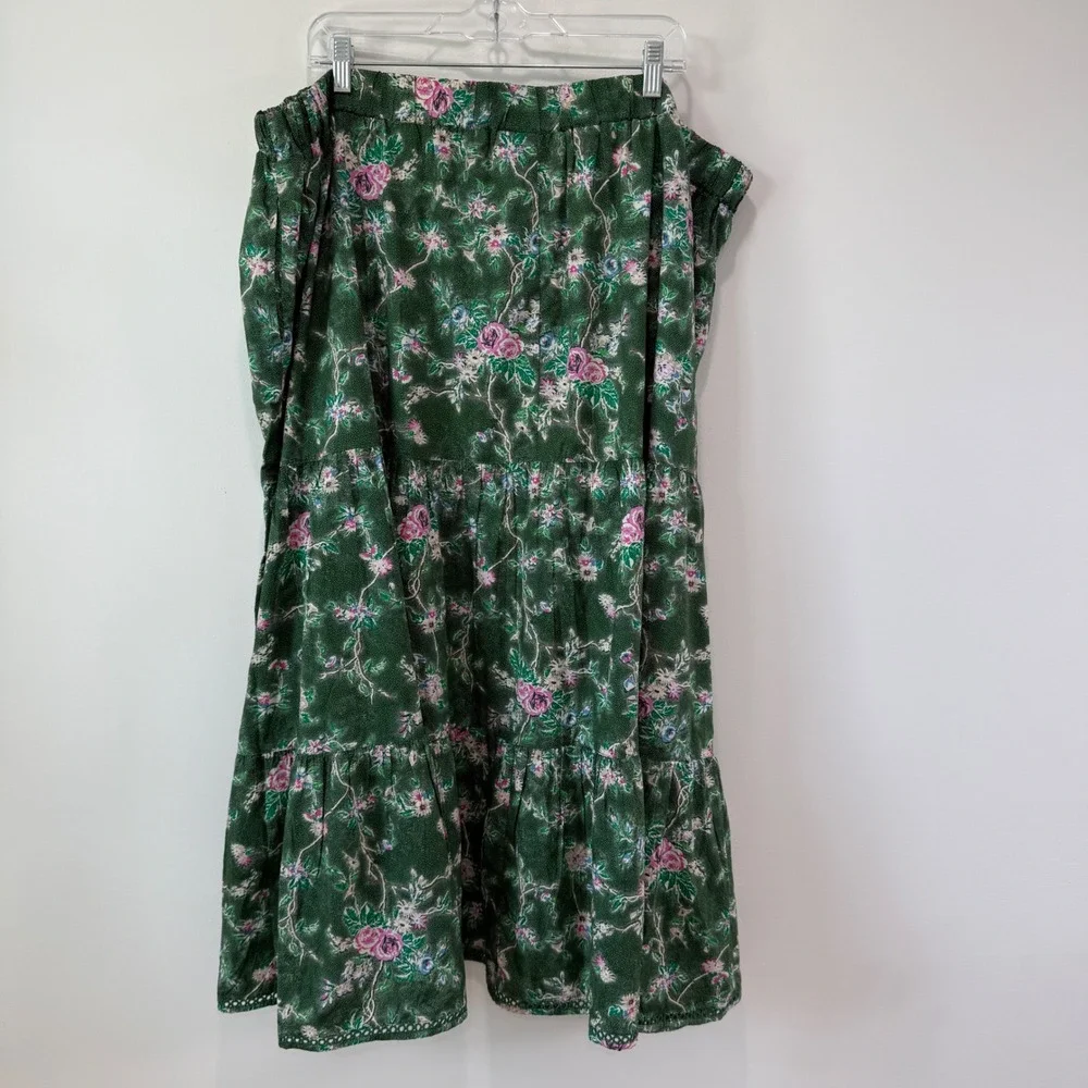 NWT Lane Bryant Tiered Pull On Maxi Skirt 26/28 Pockets Floral Cotton Eyelet Hem